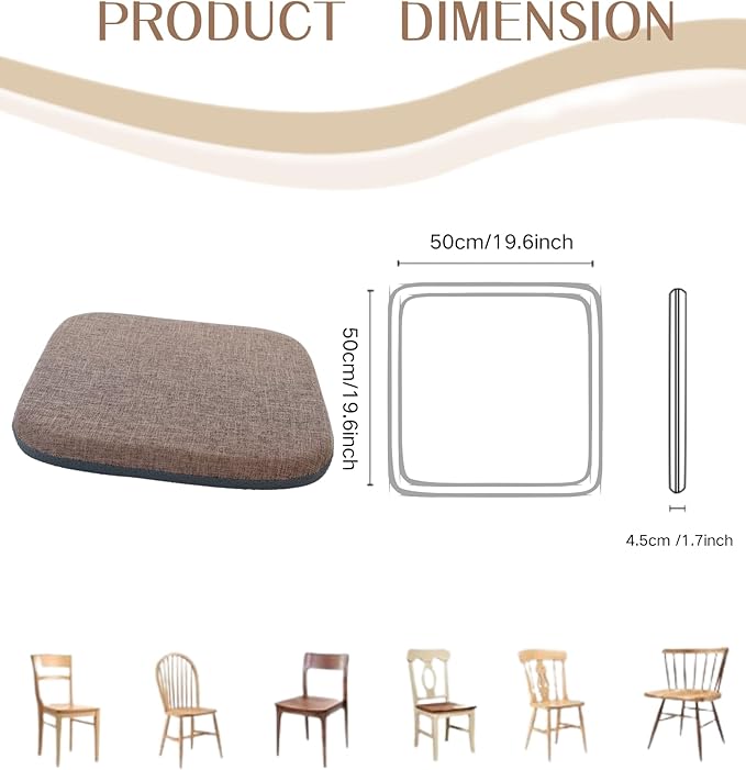 High Resilience Memory Foam Chair Cushion 19"x19"x2" Set of 2 Square Chair Pads and Washable Cover Non Slip Seat Cushions for Indoor Dining Room Kitchen and Office Chairs (Coffee,19"x19")