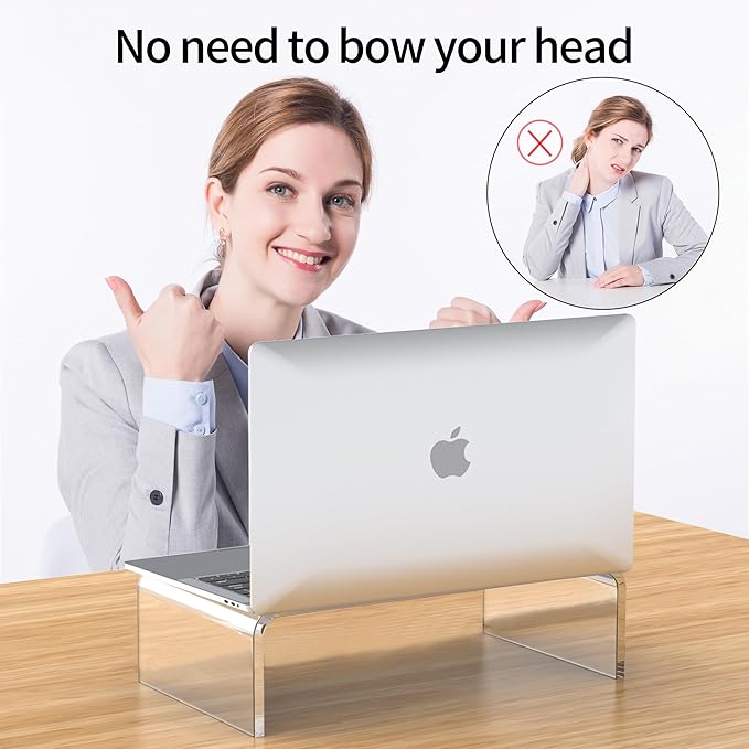 Acrylic Monitor & Laptop Stand Riser 12.5'' Clear Computer & Laptop Stand for Desk - Compatible with iMac, MacBook & All Notebooks - White Aesthetic Decoration for Office & Home
