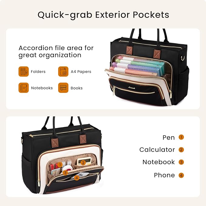 LOVEVOOK Teacher Tote Bag for Women,Laptop bag with Large Cup Holder,Work bag with Accordion File Organizer Pocket,Multi-Pockets Professional Diaper Bag Nurse Bag,Handbag Purse for Work,College,Daily
