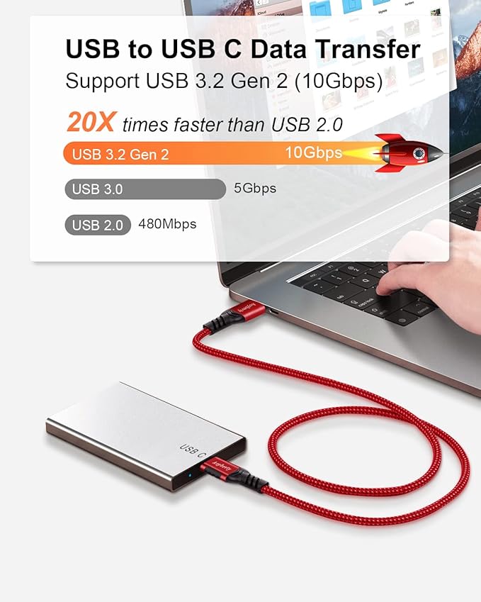 USB A to USB C Cable 3.3ft+6.6ft (Red), 10Gbps Data Transfer and 60W 3A Fast Charging Cable, USB C 3.1/3.2 Cable for Samsung Galaxy S22 S21 S20 S10 iPad Pro and Other Type-C Devices
