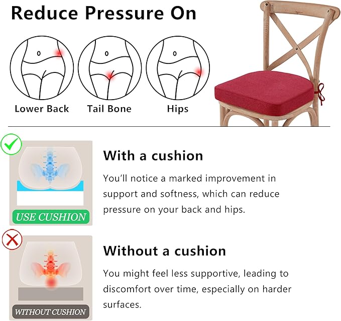 Nordjager Chair Pads for Dining Chairs, Chair Cushions 2 Piece, 17"x 16"x 2.5" Memory Foam Seat Cushions with Ties and Removable Cover