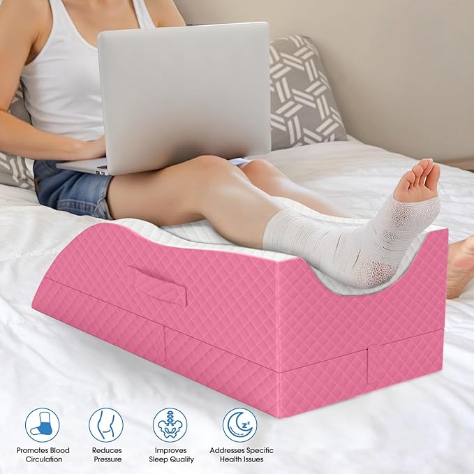 TranquilRelax Leg Pillow, Leg Elevation Pillow with Pad and Memory Foam, Height Adjustable Bolster Pillow for Legs, Leg Pillow Elevation Blood Circulation, for Post-Surgery, Pink