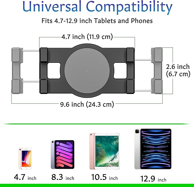 iPad Wall Mount, Tablet Wall Mount Holder - 360° Rotating Bracket, 180° Horizontal/Vertical Tilt Arm, Compatible with 4.7"-12.9" Devices Including iPad Pro, Mini, Air - Ideal for Home, Office