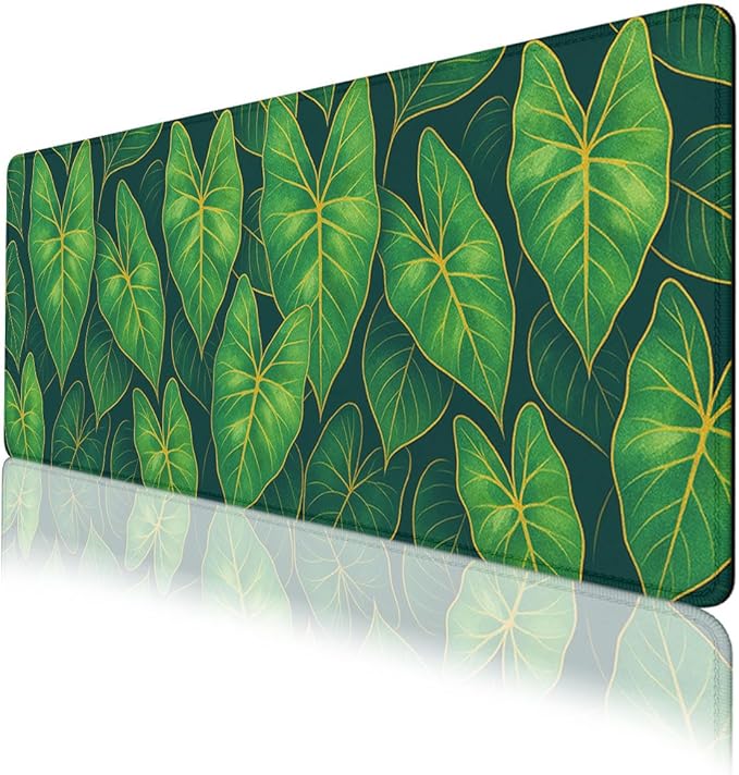 Botanical Leaves Desk Pad Mouse Pad Modern Tropical Green Large Gaming Mouse Mat with Stitched Edges,Non-Slip Waterproof Rubber Base Mous Mat 31.5"x11.8"