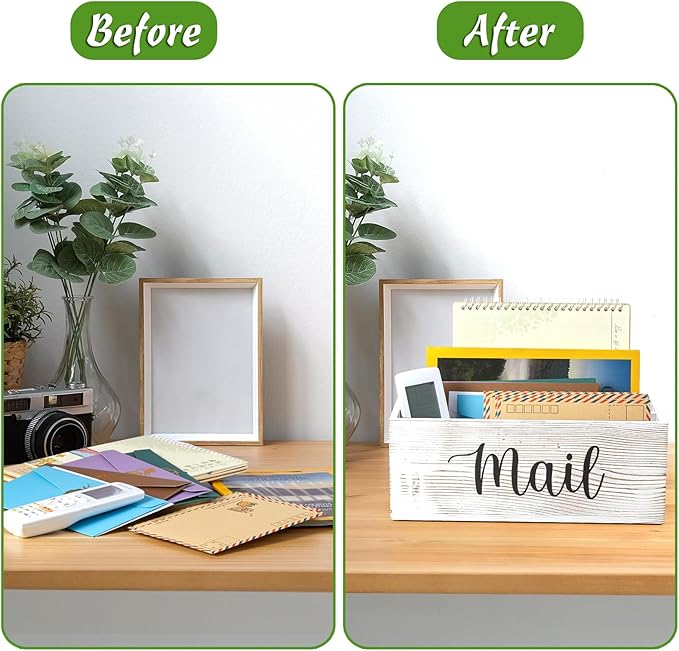 DRASTAR Mail Organizer Countertop, Mail Holder with 3 Slots, Mail Sorter Organizer for Desk, Envelope Holder for Home Office, Retro White