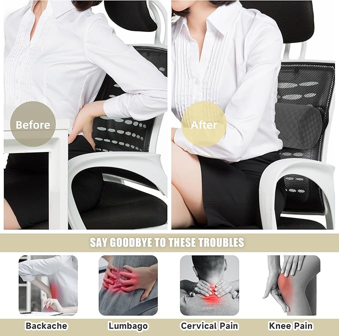 Lumbar Roll Pillow for Lower Back, Lumbar Support Foam Roll Cushion with Pillowcase and Upgraded Strap for Office, Chair, Car, Seat Pain Relief & Improving Posture (Dark Grey, Short-11 * 4.3'')