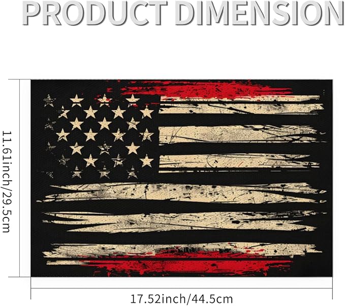 Placemats Set of 4 Heat-Resistant Rectangle Place Mats Independence Day USA Flag Washable Plastic PVC Dining Table Mat Non-Slip Wipeable Woven Vinyl Placemat for Kitchen Patio Table Decor