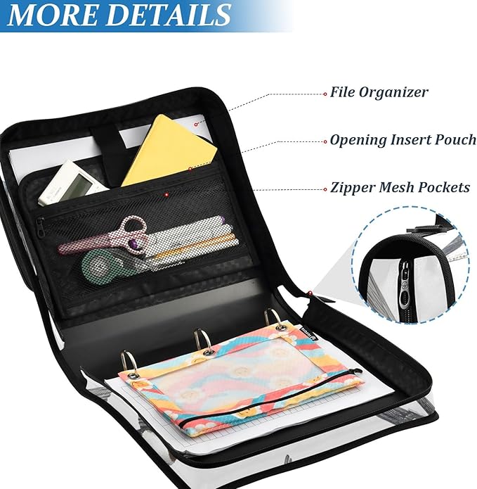 Swallow Seamless 3 Ring Zipper Binder for Office School - 500 Sheet Capacity, Multi-Pocket, 1.5-Inch, Sturdy Storage to Keep Document Organized
