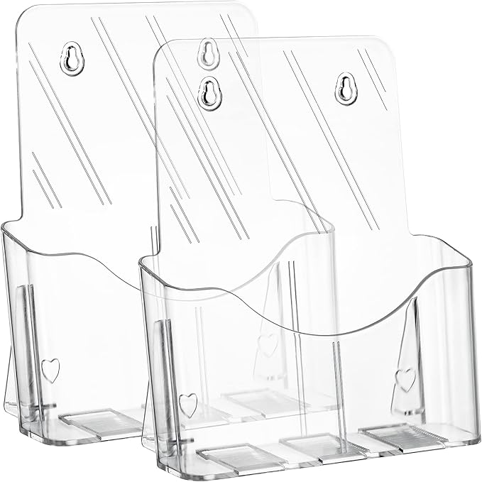Yarlung 2 Pack Acrylic Brochure Holder, 8.5 x 11 Inches Clear Booklet Display Stand for Desk or Wall Mount, Plastic Countertop Organizer for Menu, Pamphlet, Literature, Document, Magazine, Journals