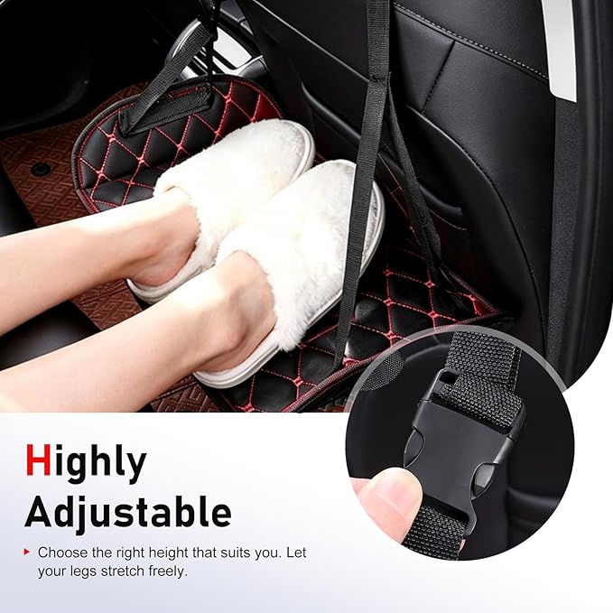 Car Foot Hammock, Leather Comfortable Car Seat Foot Rest, Ergonomic Vehicle Seatback Legs Relaxation Accessory, Universal for Traveling Camping Office (Black & Red)