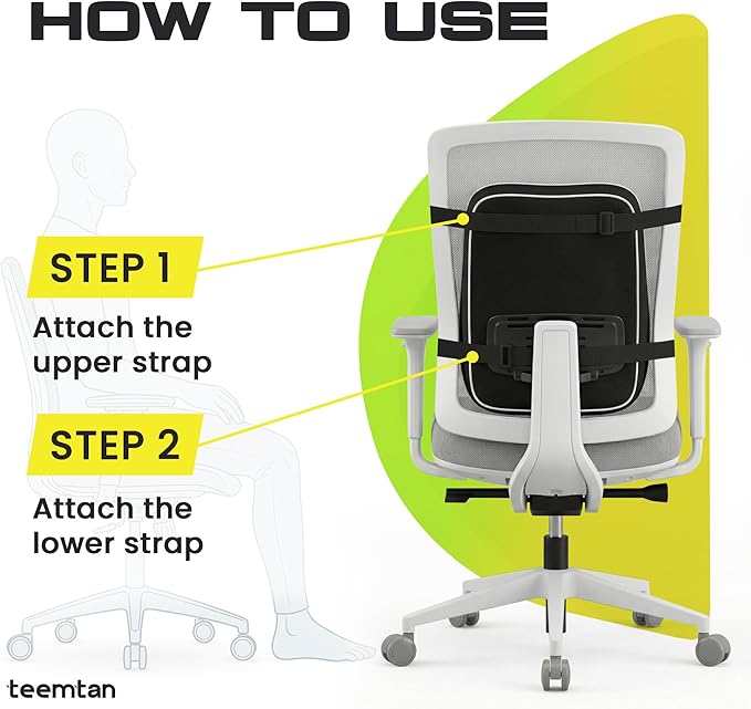 Milkyway Back Support for Office Chair, Memory Foam Lumbar Support Pillow with Cooling Breathable Cover, Adjustable Strap and Extra Extension Strap, for Car Seat, Home, Gaming, Black