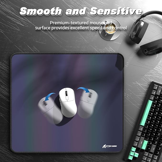 ATTACK SHARK CM03 Gaming Mouse Pad for Esports Speed Large Mouse mats Waterproof Surface and Anti-Slip Rubber Base Size XL Holographic Rainbow Coated 17.72” x 15.75” x 0.16” Gradual Gray