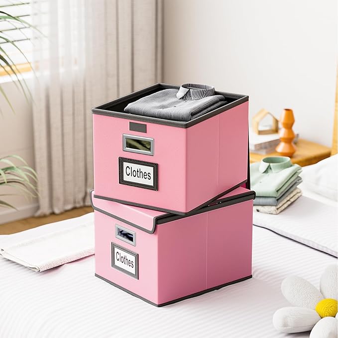 Portable Leather File Organizer Storage Boxes, Collapsible File Folder Organizer Boxes with Lids, Document Organizer, Decorative Filing Box Cabinet for Letter/Legal File Folder Storage