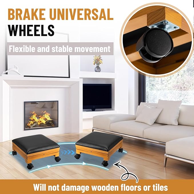 CroBlissful 1 Pack Rolling Adjustable Foot Rest Foldable Under Desk Ottoman with Wheels Leather Foldaway Guitar Foot Stool for Home Office Living Room Bedroom