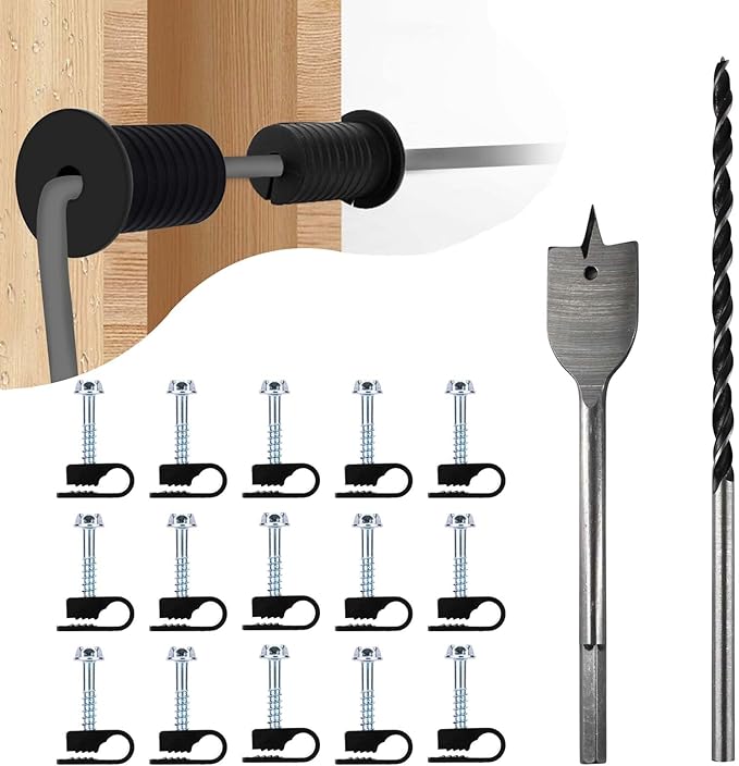 Starlink Cable Routing Kit,Starlink Cable Installation Kit,Starlink Mounting Accessories,2* Grommets, 1" Spade Drill Bit, 5/16" Drill Bit, 15 Wall Clamps (Black)