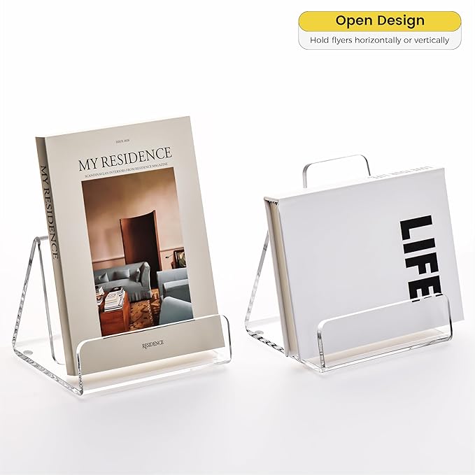 HeZone Acrylic Brochure Holder 5x6 Inch,Clear Pamphlet Holder Display Stand for Trifold 4&5&6 Inch Flyers,Pamphlets,Booklets,Menu,Leaflets for Office,Home,Store,2Pack,A5