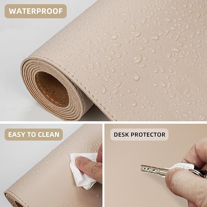 AFIING Cork Desk Mat 47" x 23.6", Dual-Sided Natural Cork & PU Leather Desk Pad, Non-Slip Waterproof Large Mouse Pad for Office, Home & Gaming (Beige)