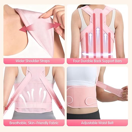 Posture Corrector for Women & Men, Adjustable Back Brace with Shoulder Straightener & Lumbar Support for Upper & Lower Back Pain Relief, Spine Support, Hunchback & Scoliosis, Beige, Large