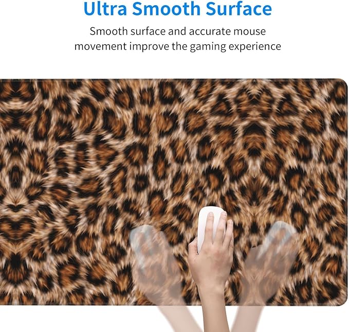 Leopard Large Mouse Pad & Desk Mat Wildlife Fur Print Extended Mousepad Non-Slip Rubber Base Laptop Computer Keyboard Pad for Gaming, Office & Home Decor, XXL - 29.5" X 15.8"