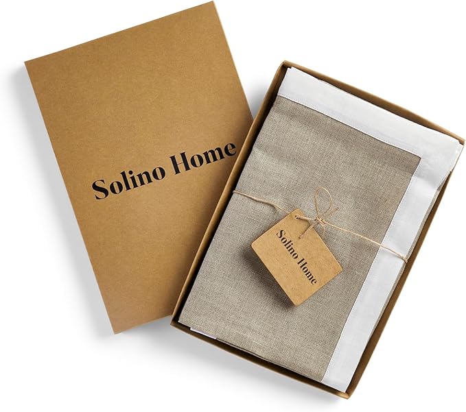 Solino Home Linen Napkins Set of 4-100% Pure Linen White and Natural Dinner Napkins Cloth 20 x 20 Inch for Spring, Summer - Classic, Handcrafted and Machine Washable