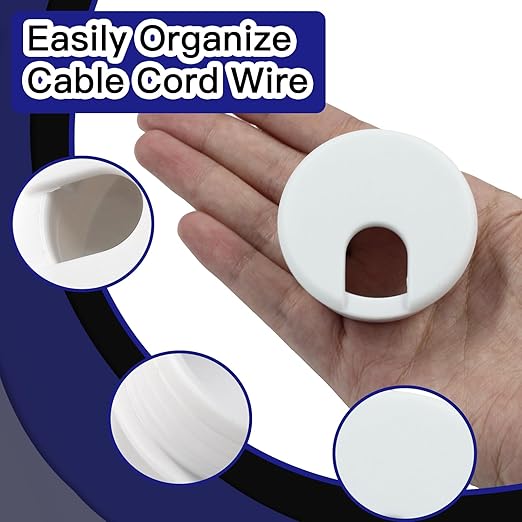 2pcs 1-3/4 Inch Desk Grommet, Plastic Desk Hole Cover, White Cable Hole Cover, Desk Hole Grommet for Wire Cord Organizing Office Computer Desk
