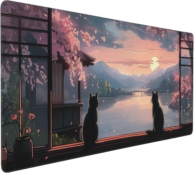 Large Extended Gaming Mouse Pad with Stitched Edges, (35.4X15.7In) Durable Non-Slip Natural Rubber Base, Waterproof Computer Keyboard Pad Mat for Esports Pros/Gamer/Desktop/Office/Home (D)