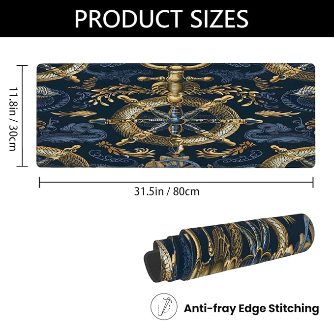 Large Mouse Pad Non-Slip Rubber Anchor Navy Beach Long Gaming Desk Mat Big Computer Keyboard Mousepad Waterproof Protector Wristing Pad for Gaming Office Home Decorative 31.5 X 11.8 Inch