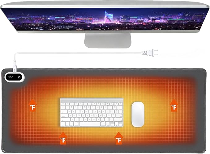 Heated Desk Pad - 31.5" x 13" Large Heated Mouse Pad & Desk Mat, 5 Temp Settings, 5s Fast Heat, Auto Shut-Off, for Cold Office, Gaming & Winter Desk Setup (Dark Gray)