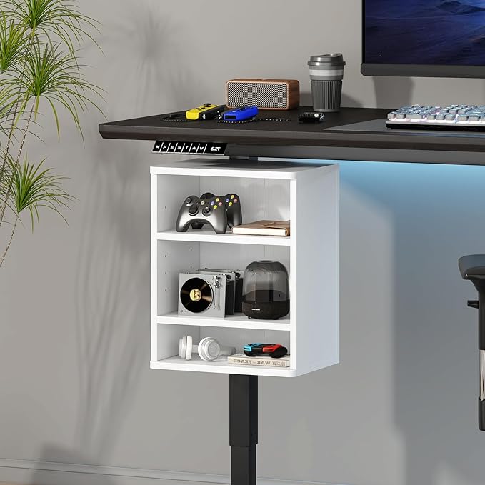 IBUYKE Under-Desk Storage Cabinet Adjustable Cabinet Fits with Standing Desks & Any Desk Legs Clamp-on Shelf for Office and Gaming Room for Elevating Your Workspace UTMZ012W