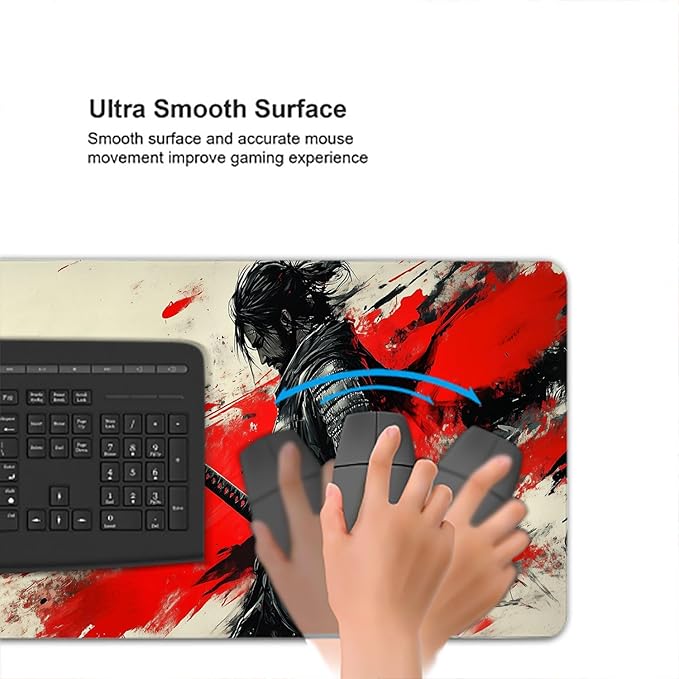 Japanese Samurai Desk Pad Mouse Pad Black Armor Red Katana XL Mouse Pad Large Mousepad Extended Laptop Keyboard Mat Gaming Desk Pad Mouse Mat 31.5"x11.8" Office Computer Keyboard Laptop Home