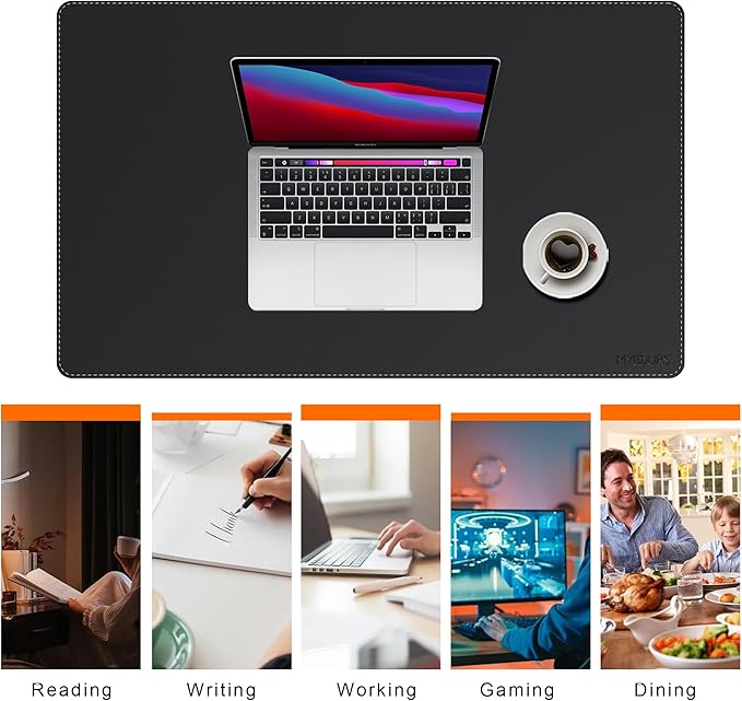 Mydours 36” x 24” Large Desk Mat - XL Desk Pad with PU Leather Surfaces - Extended Desk Mat for Home Office & Computer Workstation - Gaming Mouse pad for Keyboard & Laptop (Black)