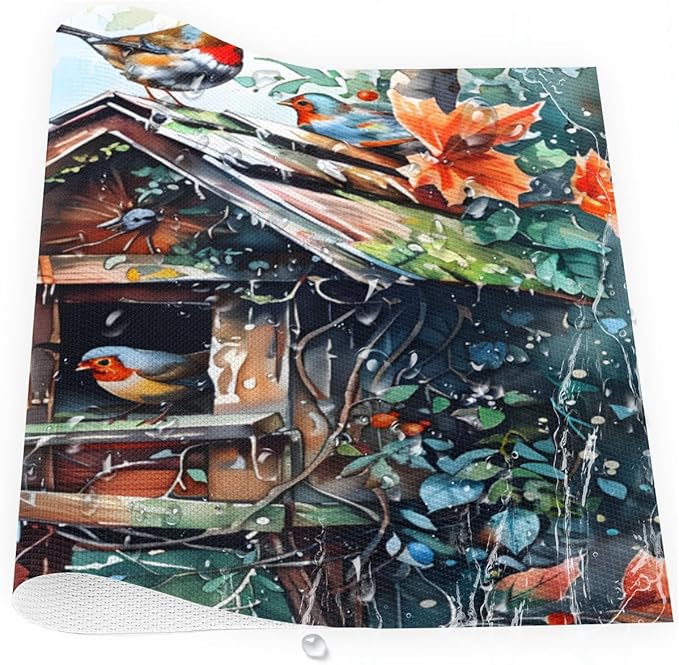 Placemats Set of 4 Heat-Resistant Rectangle Place Mats Robin Christmas Xmas Washable Plastic PVC Dining Table Mat Non-Slip Wipeable Woven Vinyl Placemat for Kitchen Patio Table Decor
