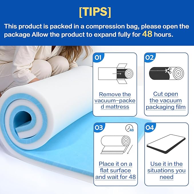 High Density Upholstery Foam Cushion - 3" Thick x 24" x 72", Gel Memory Foam Support Padding for Seat Cushion Replacement, DIY Projects, Sofa Mattress Support
