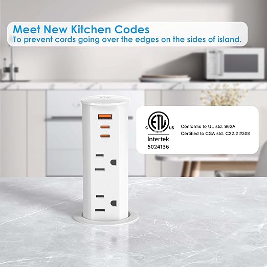 ANNQUAN 2 inch Pop Up Outlet for Countertop with 20W USB Ports,2 Outlets Tamper Resistant,Splashproof Pop Up Socket,Desk Power Grommet for Home Office Kitchen 3FT Cord (ETL Listed)