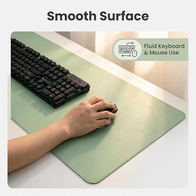 Leather Desk Pad Protector,Non-Slip Mouse Pad,Laptop Desk Pad,Office Mouse Mat,Waterproof Leather Desk Blotter,Desk Writing Pad for Office and Home (Green,14.18''x23.64'')