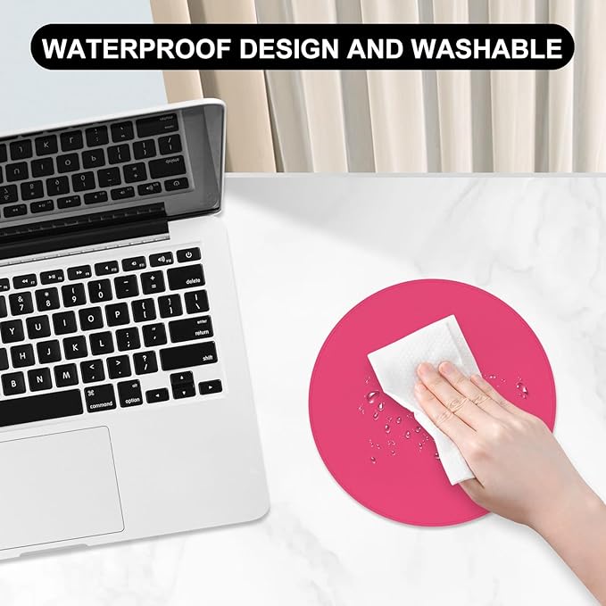 Leather Mouse Pad, Office Mouse Mat Non-Slip Rubber Base Stitched Edge Washable Waterproof Round Mousepad for Office Gaming PC Laptop, Round Diameter 8.7 inches, Rose Pink