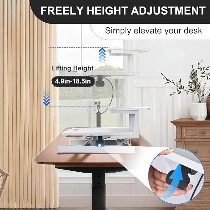 Ergonomic Desk Riser for Standing Height Adjustable Standing Desk Converter 10.2-24.8" 33 Lbs Capacity U-Shapeds Top & Keyboard Tray for Home Office White