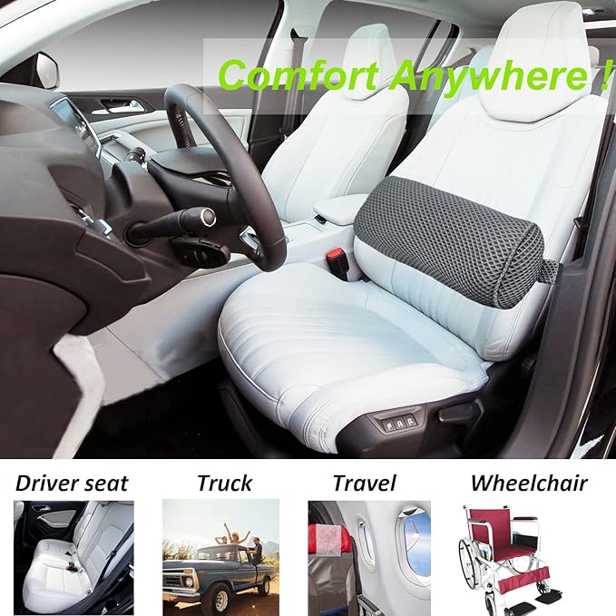 Esme L&H Lumbar Roll for Office Chair Car Seat, Breathable 3D Fabric Back Support Roll for Lower Back - D-Shape Lumbar Roll Pillow with Elastic Strap Lumbar Support Pillow for Office Chair
