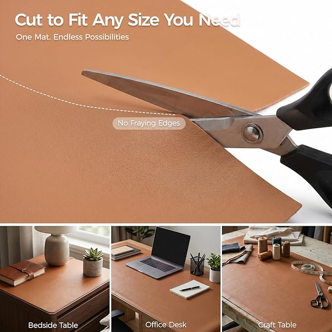 1.6mm Thick Leather 12x48 Inch Non-Slip Mat, Waterproof Countertop Protector, Kitchen Appliance Runner/Narrow Console Topper, Caramel Brown