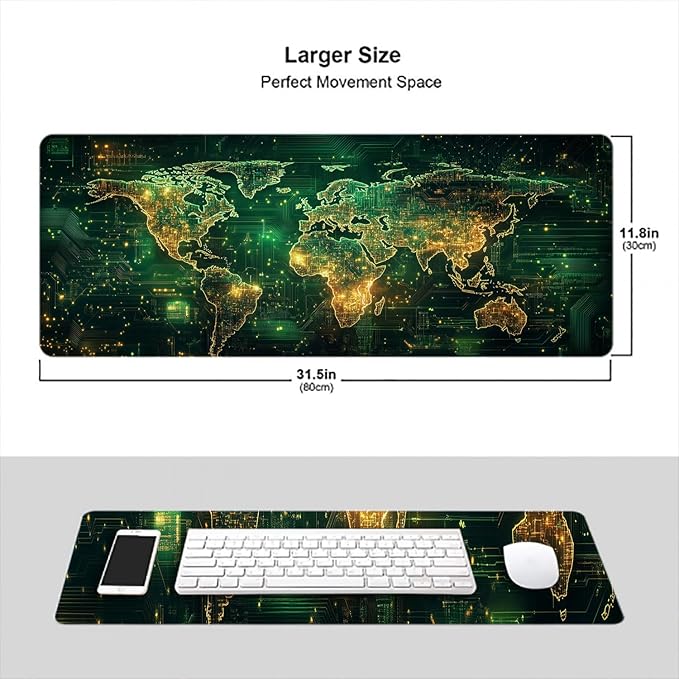 Circuit Board Diagram Desk Mat Fantastic Interesting Large Gaming Mouse Mat with Stitched Edges,Non-Slip Waterproof Rubber Base Mous Mat 31.5"x11.8" Office Computer Keyboard Laptop Home