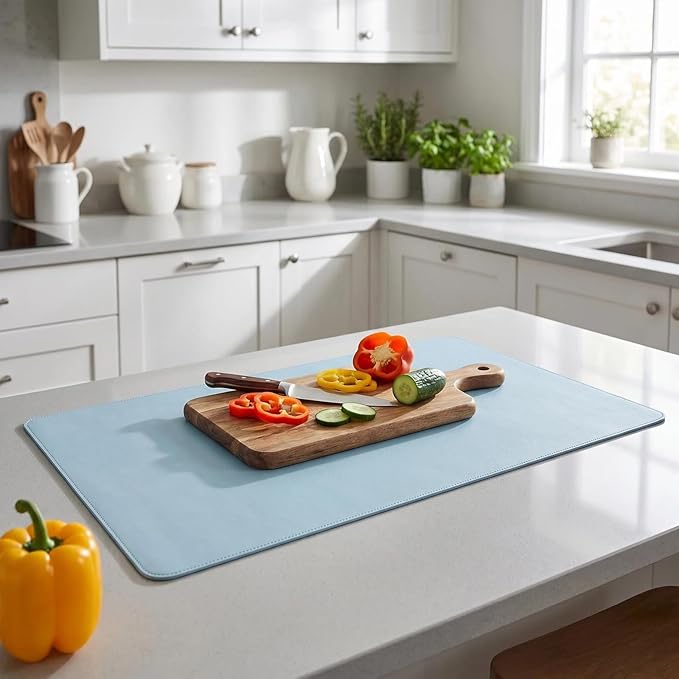 Leather Desk Mat - Non-Slip PU Desk Pad for Office and Home - Desk Organization and Accessories - Ideal for Mouse Pad and Desk Mats on Top of Desks (Blue,22.85''x 23.64'')