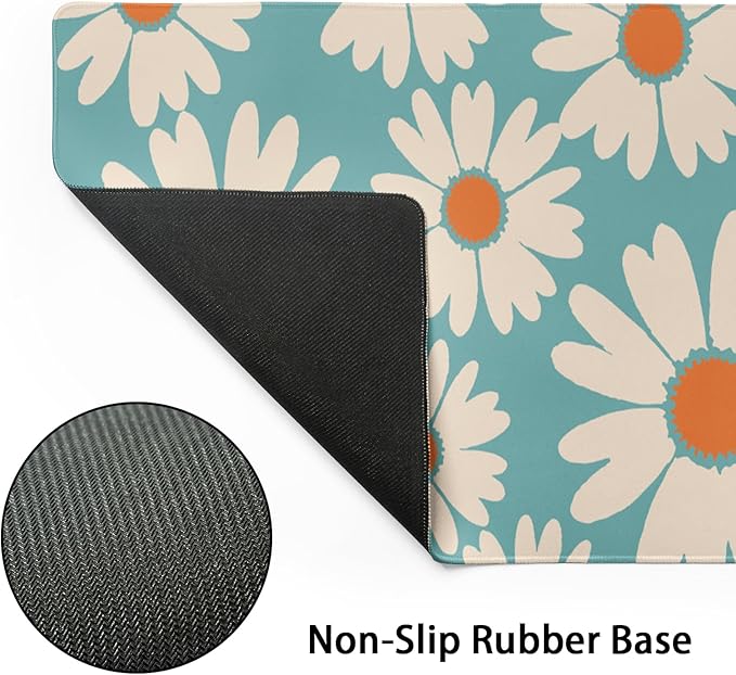 Blue Daisy Floral Mouse Pad XXL Large Gaming Mouse Pad 35.4"X15.7" Cute Daisy Flowers Desk Mat for Desktop Waterproof Non-Slip Rubber Base with Stitched Edges Full Desk Mousepad for Home & Office