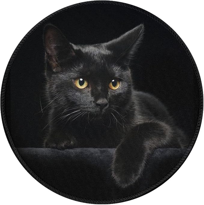 Black Cat Round Mouse Pad Premium Textured Mouse Mat Washable Mousepads with Extended Stitched Edges Non Slip Rubber Base Small Mousepad 7.9 * 7.9 * 0.12 Inches