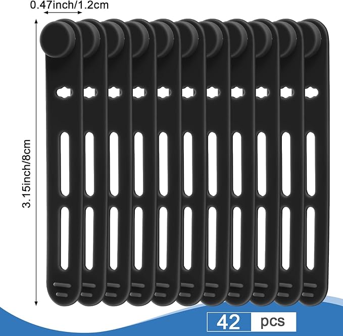 Tellegloww 42 Pcs Silicone Cable Ties Reusable Cord Organizer Adjustable Data Cable Wraps for Earphone Phone Charger Computer Cord Management Straps Travel Essentials(Black, Gray,3.15 Inch)