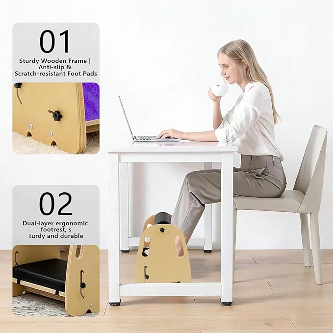 Adjustable Under Desk Foot Rest, Detachable & Washable,3 Height Levels, Interchangeable Soft & Massage Pads,Anti-Slip Design, for Office Home Gaming - Purple