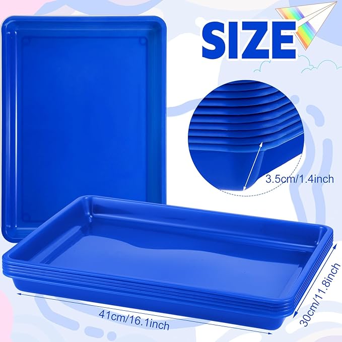 Hoteam 10 Pcs Flat Storage Organizer Tray Bin Paper Tray for Classroom Plastic Stackable File Organizer for School Office Teacher Book Organization(Blue,16.14 x 11.81 x 1.38 Inch)