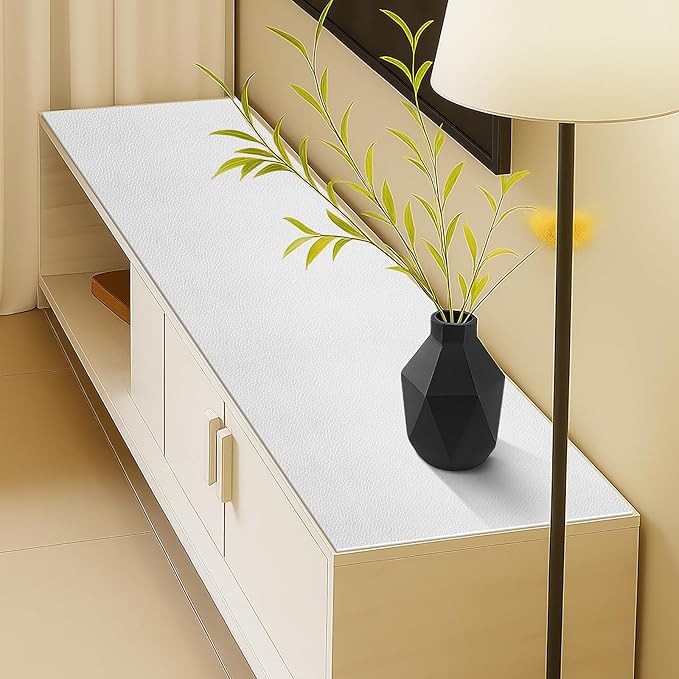 Warmstar Leather Table Cover 12 x48 Inch, 1.8MM Thick PVC Table Protector Waterproof, Desk Cover Protector Non-Slip Table Pad for Kitchen, Dresser, Gaming Desk,Dining Room Table，White