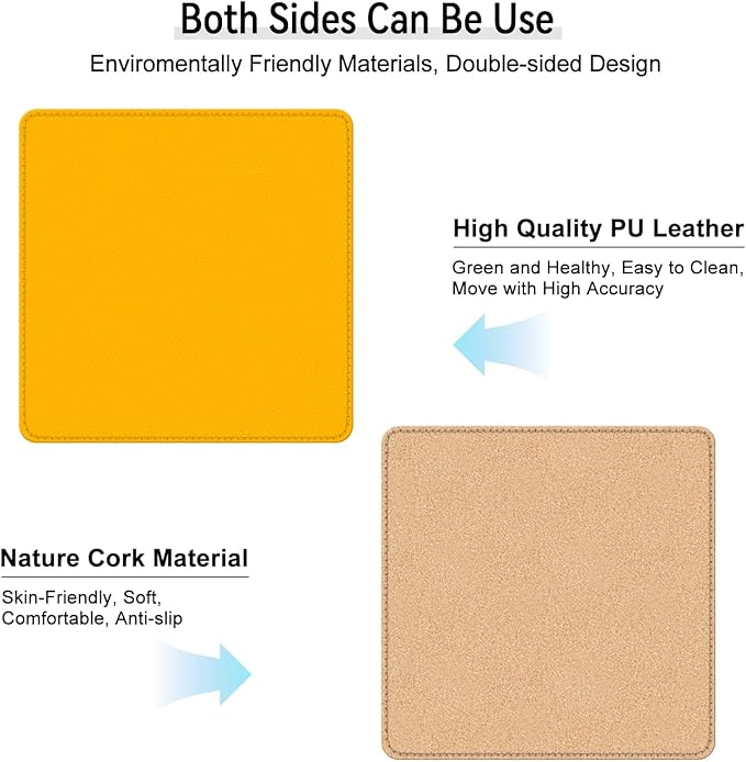 Leather Mouse Pad with Stitched Edge, Waterproof Gaming Mouse Mat for Computers, Laptop, Office & Home (Yellow, 11"*8")