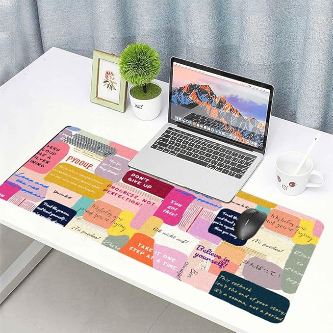 Motivational Desk Mat for Women, Waterproof PU Leather Desk Pad with Non-Slip Base, Uplifting Gift Inspiring Office Keyboard Mat for Gaming & Home Work（31.5 * 15.75in）