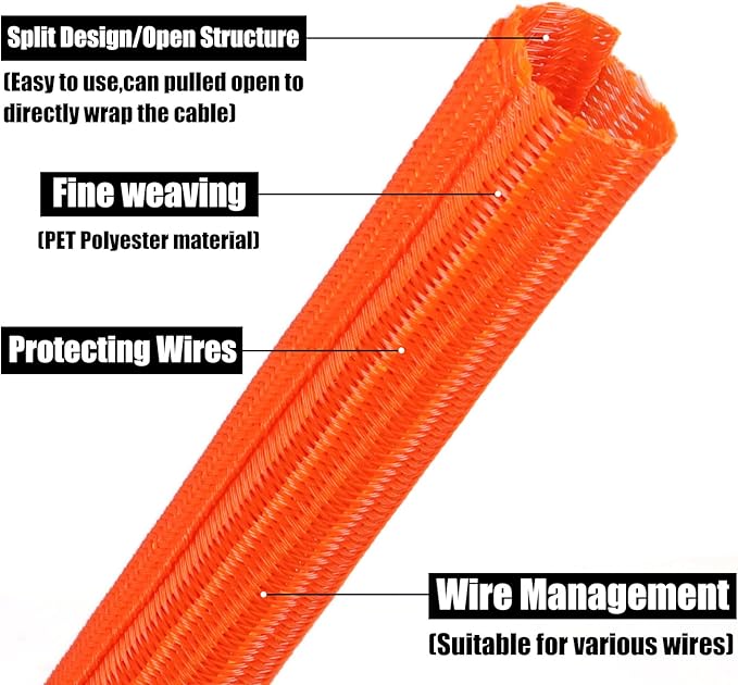 10ft PET Braided Cable Sleeve 1/8 inch(3mm) Wire Protector Cable wrap Wire Covers for Cords Cable Sleeves Cord Management Cable Management Sleeve(Orange)
